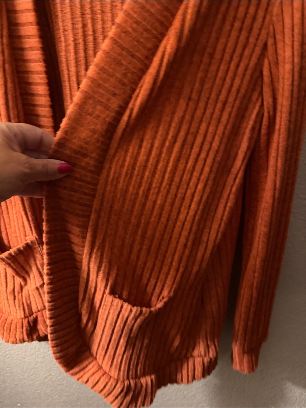 Open-Front Ribbed Cardigan Sweater - Rust Orange - Picture 3 of 4